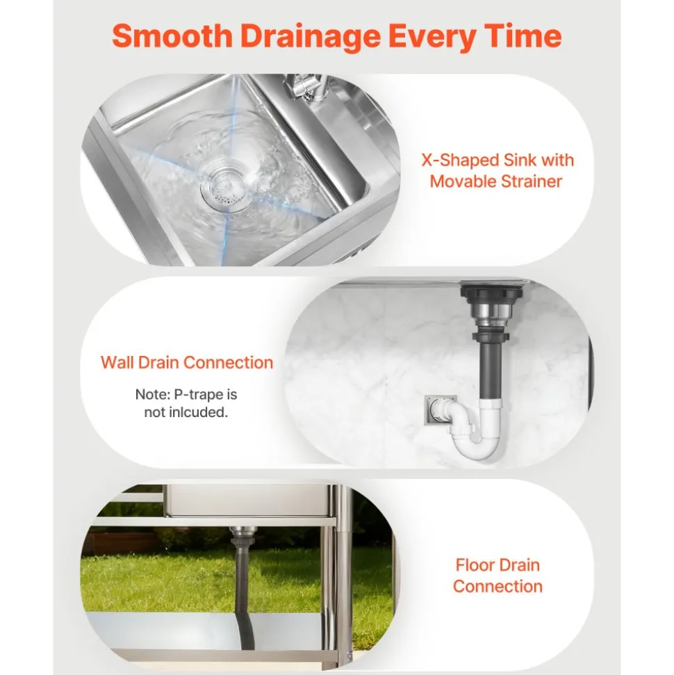 VEVOR Stainless Steel Utility Sink, Rolling Single Bowl Commercial Kitchen Sink with Wheels, Faucet and Hot & Cold Water Pipe, Utility Basin Workbench for Garage Restaurant Laundry 47.2 x 19.7 x 41.5 in