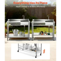 VEVOR Stainless Steel Utility Sink, Rolling Single Bowl Commercial Kitchen Sink with Wheels, Faucet and Hot & Cold Water Pipe, Utility Basin Workbench for Garage Restaurant Laundry 47.2 x 19.7 x 41.5 in