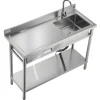 VEVOR Stainless Steel Utility Sink, Free Standing Single Bowl Commercial Kitchen Sink with Faucet and Hot & Cold Water Pipe, Dual Storage Shelves for Garage, Restaurant, Laundry, 47.2 x 19.7 x 37 in