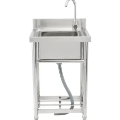VEVOR Stainless Steel Utility Sink, 1 Compartment Free Standing Small Sink Include Faucet & legs, 16 x 13 x 8.7 in Commercial Single Bowl Sinks for Garage, Restaurant, Kitchen, Laundry