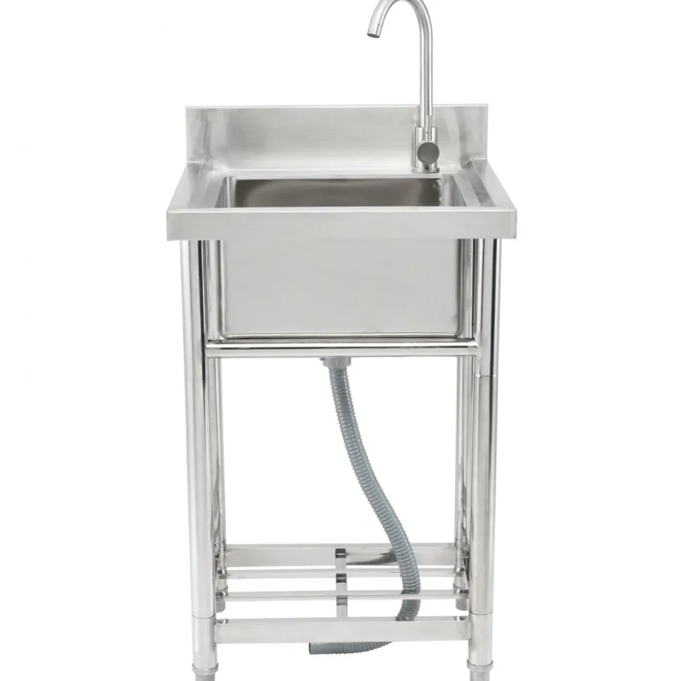 VEVOR Stainless Steel Utility Sink, 1 Compartment Free Standing Small Sink Include Faucet & legs, 16 x 13 x 8.7 in Commercial Single Bowl Sinks for Garage, Restaurant, Kitchen, Laundry