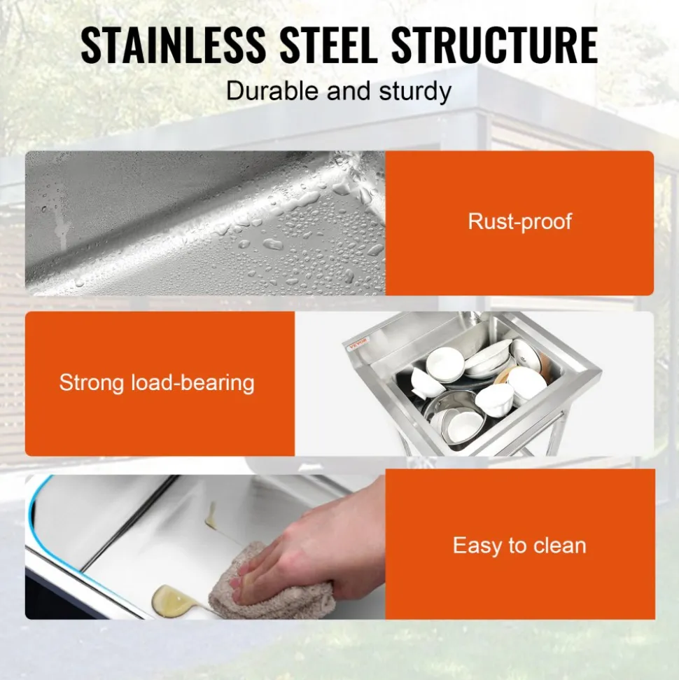 VEVOR Stainless Steel Utility Sink, 1 Compartment Free Standing Small Sink Include Faucet & legs, 16 x 13 x 8.7 in Commercial Single Bowl Sinks for Garage, Restaurant, Kitchen, Laundry