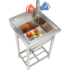 VEVOR Stainless Steel Utility Sink, 1 Compartment Free Standing Small Sink Include Faucet & legs, 16 x 13 x 8.7 in Commercial Single Bowl Sinks for Garage, Restaurant, Kitchen, Laundry