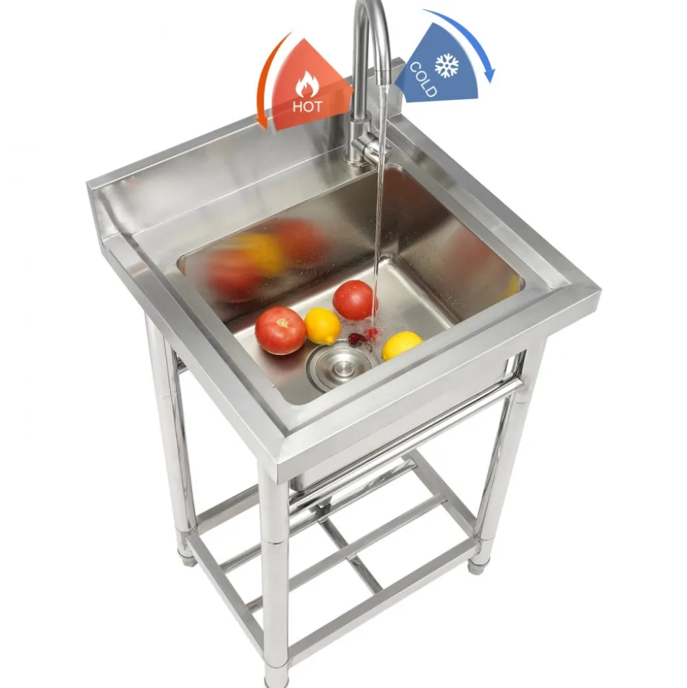 VEVOR Stainless Steel Utility Sink, 1 Compartment Free Standing Small Sink Include Faucet & legs, 16 x 13 x 8.7 in Commercial Single Bowl Sinks for Garage, Restaurant, Kitchen, Laundry