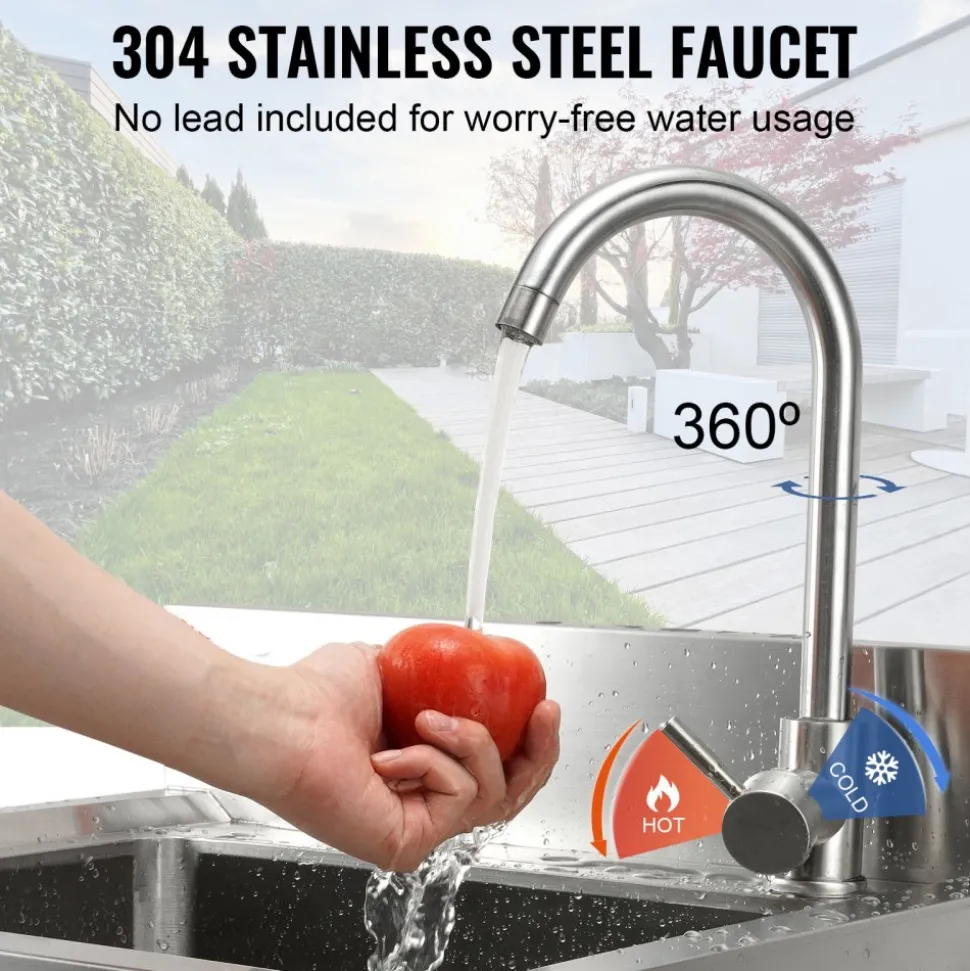 VEVOR Stainless Steel Utility Sink, 1 Compartment Free Standing Small Sink Include Faucet & legs, 16 x 13 x 8.7 in Commercial Single Bowl Sinks for Garage, Restaurant, Kitchen, Laundry