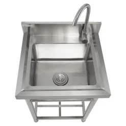 VEVOR Stainless Steel Utility Sink, 1 Compartment Free Standing Small Sink Include Faucet & legs, 16 x 13 x 8.7 in Commercial Single Bowl Sinks for Garage, Restaurant, Kitchen, Laundry