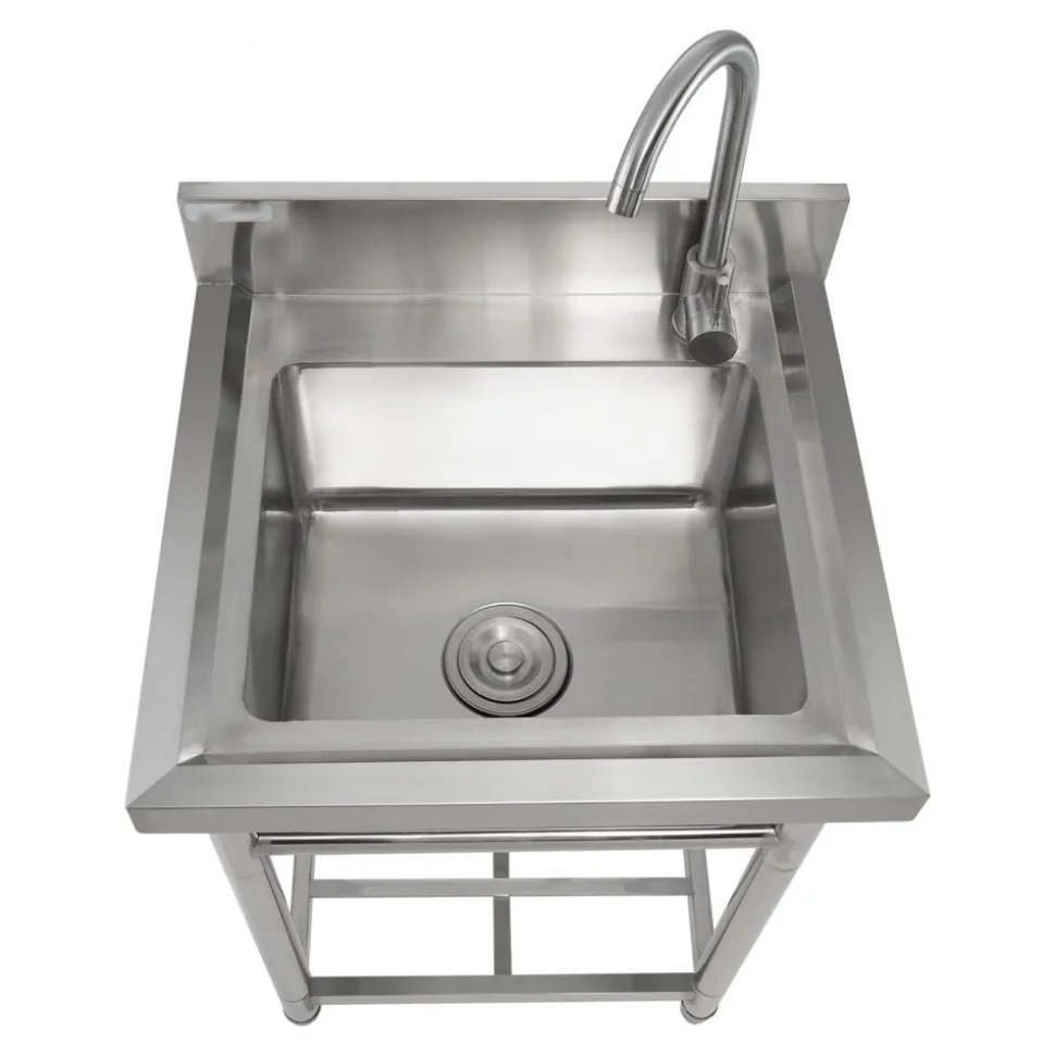 VEVOR Stainless Steel Utility Sink, 1 Compartment Free Standing Small Sink Include Faucet & legs, 16 x 13 x 8.7 in Commercial Single Bowl Sinks for Garage, Restaurant, Kitchen, Laundry