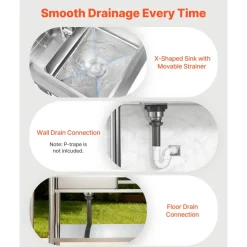 VEVOR Stainless Steel Utility Sink, Free Standing Single Bowl Commercial Kitchen Sink with Faucet, 39.4 x 19.7 x 37 in, Utility Right Basin with Hot & Cold Water Pipe for Garage, Restaurant, Laundry