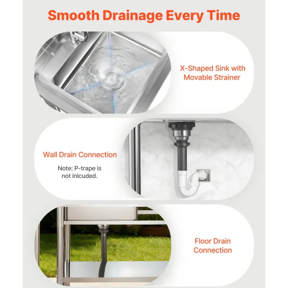 VEVOR Stainless Steel Utility Sink, Free Standing Single Bowl Commercial Kitchen Sink with Faucet, 39.4 x 19.7 x 37 in, Utility Right Basin with Hot & Cold Water Pipe for Garage, Restaurant, Laundry
