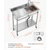 VEVOR Stainless Steel Utility Sink, Rolling Single Bowl Commercial Kitchen Sink with Wheels, Faucet and Hot & Cold Water Pipe, Utility Basin Workbench for Garage Restaurant Laundry 39.4 x 19.7 x 41.5 in
