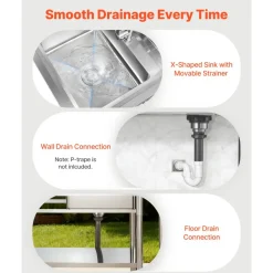 VEVOR Stainless Steel Utility Sink, Rolling Single Bowl Commercial Kitchen Sink with Wheels, Faucet and Hot & Cold Water Pipe, Utility Basin Workbench for Garage Restaurant Laundry 39.4 x 19.7 x 41.5 in