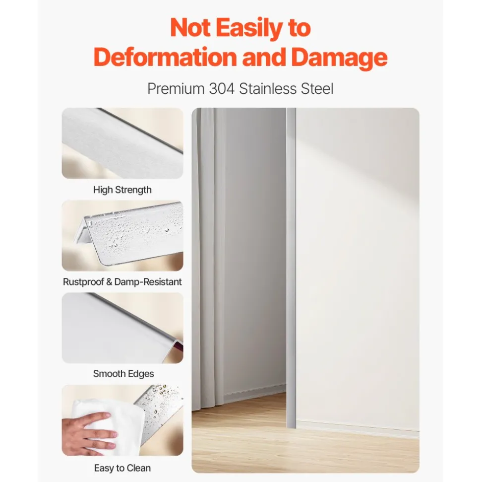 VEVOR Stainless Steel Wall Corner Protector, 1.5 x 1.5 x 96 inch, 10 Pack Metal Corner Guards, 304 Stainless Steel Edge Trim 90-Degree Angle for Home,Office,Commercial Wall Protection, with 3m Tape