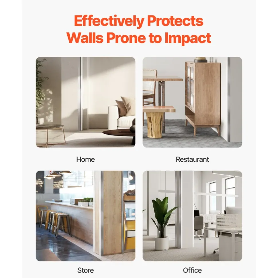 VEVOR Stainless Steel Wall Corner Protector, 1.5 x 1.5 x 96 inch, 10 Pack Metal Corner Guards, 304 Stainless Steel Edge Trim 90-Degree Angle for Home,Office,Commercial Wall Protection, with 3m Tape