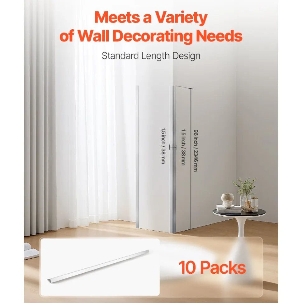 VEVOR Stainless Steel Wall Corner Protector, 1.5 x 1.5 x 96 inch, 10 Pack Metal Corner Guards, 304 Stainless Steel Edge Trim 90-Degree Angle for Home,Office,Commercial Wall Protection, with 3m Tape