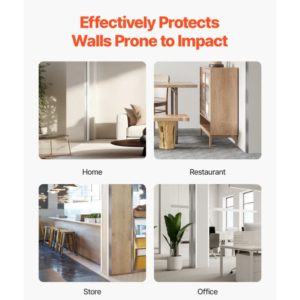 VEVOR Stainless Steel Wall Corner Protector, 1 x 1 x 48 inch, 10 Pack Metal Corner Guards, 304 Stainless Steel Edge Trim 90-Degree Angle for Home,Office,Commercial Wall Protection, with 3m Tape