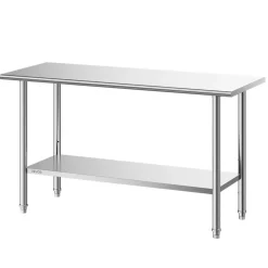 VEVOR Stainless Steel Work Table, 24x48 Inch Food Prep Table, Commercial Kitchen Workstation with Adjustable Undershelf, Metal Heavy Duty Utility Worktable, for Restaurant Home Hotel Garage Outdoor