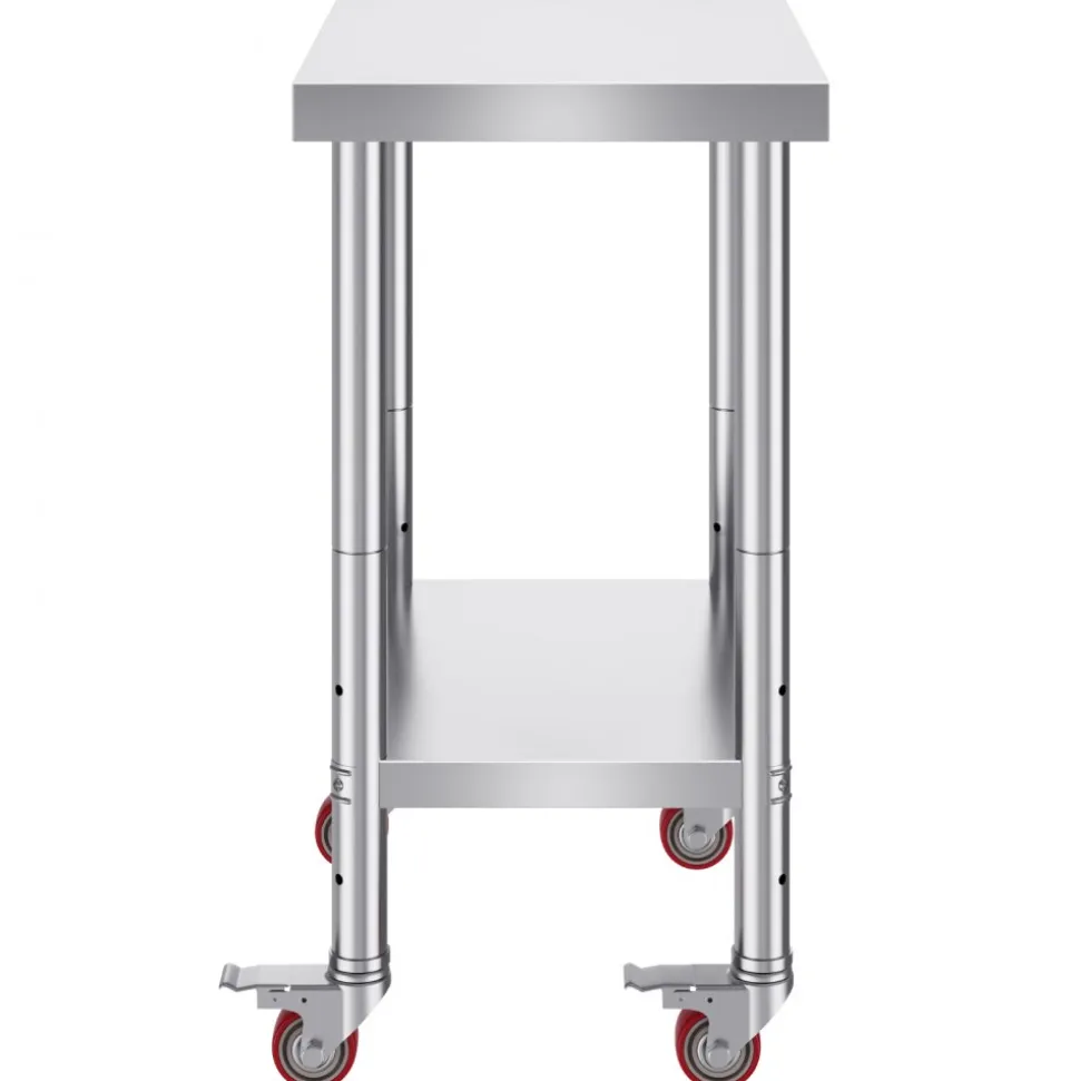 VEVOR Stainless Steel Work Table 24 x 18 x 34 Inch, 700 LBS Load Capacity with 4 Wheels, 3 Adjustable Height Levels, Heavy Duty Food Prep Worktable for Commercial Kitchen Restaurant, Silver