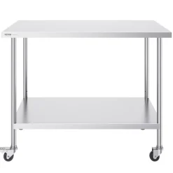 VEVOR Stainless Steel Work Table 30 x 60 x 38 Inch, with 4 Wheels, 3 Adjustable Height Levels, Heavy Duty Food Prep Worktable for Commercial Kitchen Restaurant, Silver