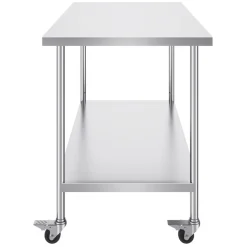VEVOR Stainless Steel Work Table 30 x 60 x 38 Inch, with 4 Wheels, 3 Adjustable Height Levels, Heavy Duty Food Prep Worktable for Commercial Kitchen Restaurant, Silver