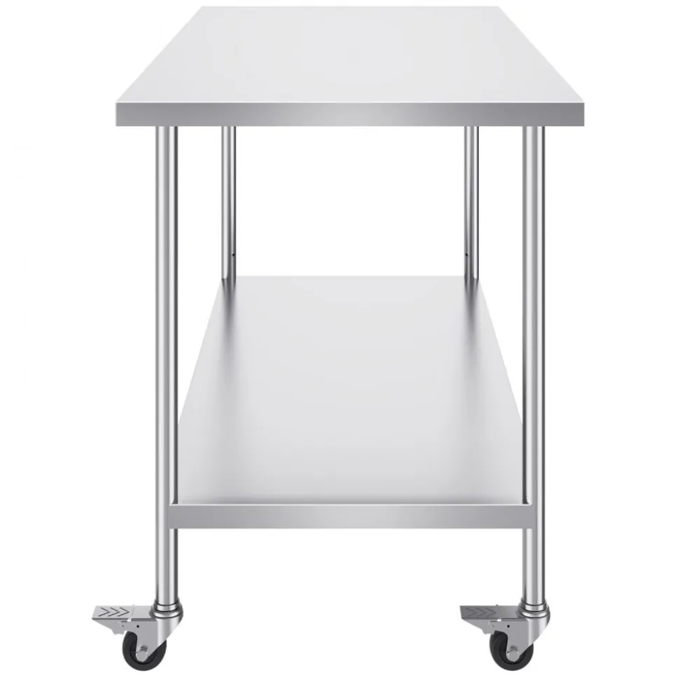 VEVOR Stainless Steel Work Table 30 x 60 x 38 Inch, with 4 Wheels, 3 Adjustable Height Levels, Heavy Duty Food Prep Worktable for Commercial Kitchen Restaurant, Silver