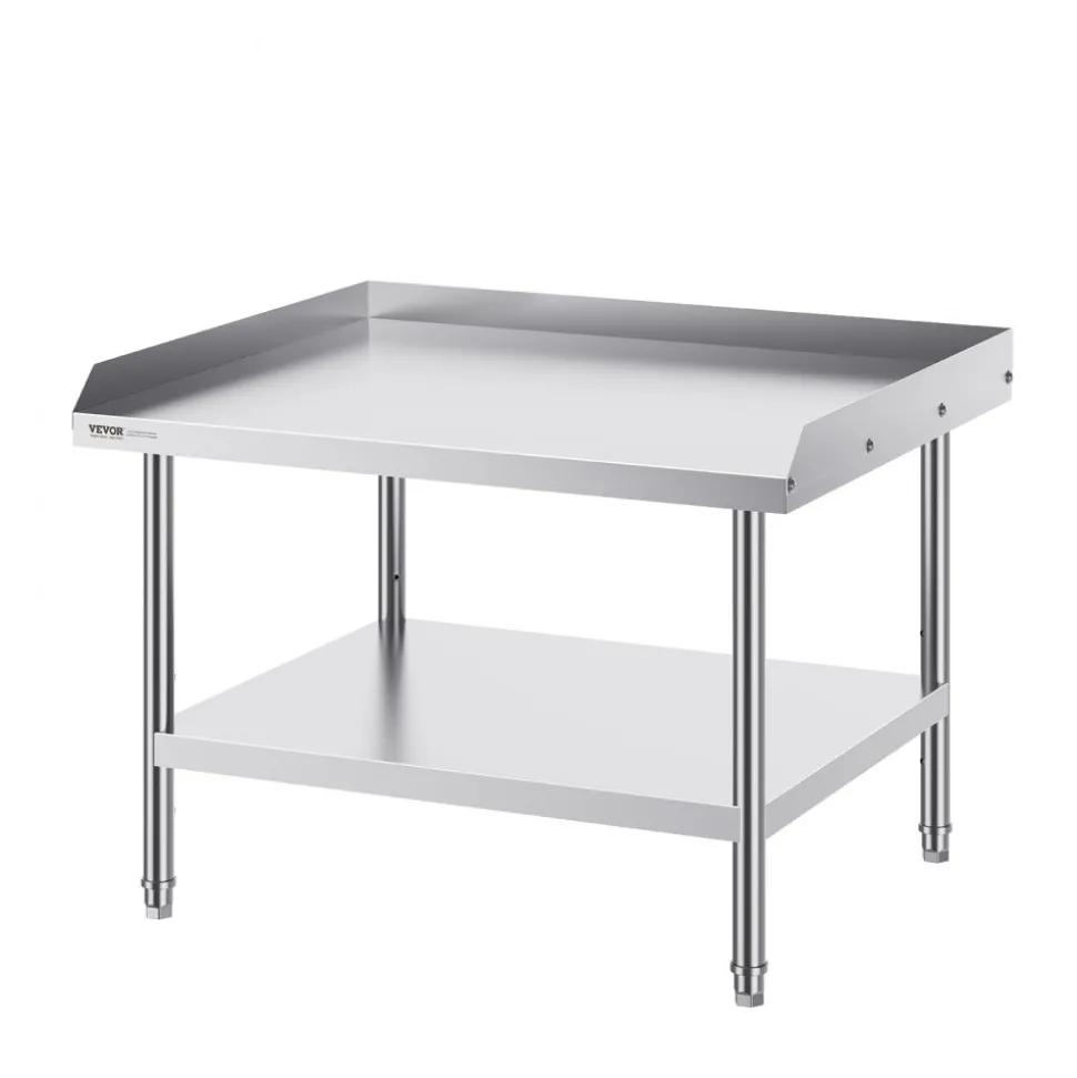 VEVOR Stainless Steel Work Table, 30 x 36 x 26 Inch Commercial Food Prep Worktable, 3-Sided Backsplash Heavy Duty Prep Worktable, Metal Work Table with Adjustable Height for Restaurant Home Hotel