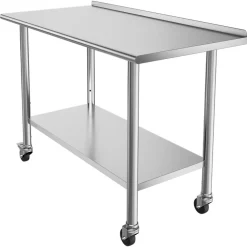 VEVOR Stainless Steel Work Table, 24x48 inch Food Prep Table with Wheels, Commercial Kitchen Workstation with Adjustable Undershelf, Metal Heavy Duty Utility Worktable, for Restaurant Home Outdoor