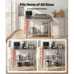 VEVOR Stainless Steel Work Table, 24x48 Inch Food Prep Table with Backsplash, Commercial Kitchen Workstation with Adjustable Undershelf, Metal Heavy Duty Utility Worktable, for Restaurant Home Outdoor