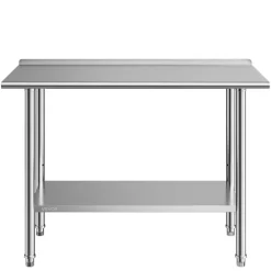 VEVOR Stainless Steel Work Table, 24x48 Inch Food Prep Table with Backsplash, Commercial Kitchen Workstation with Adjustable Undershelf, Metal Heavy Duty Utility Worktable, for Restaurant Home Outdoor