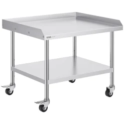 VEVOR Stainless Steel Work Table, 30 x 36 x 30 Inch Commercial Food Prep Worktable with 4 Wheels, Casters, 3-Sided Backsplash Heavy Duty Prep Worktable, Metal Work Table for Restaurant Home Hotel