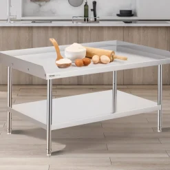 VEVOR Stainless Steel Work Table 30 x 36 x 38 Inch, with 4 Wheels, 3 Adjustable Height Levels, Heavy Duty Food Prep Worktable for Commercial Kitchen Restaurant, Silver