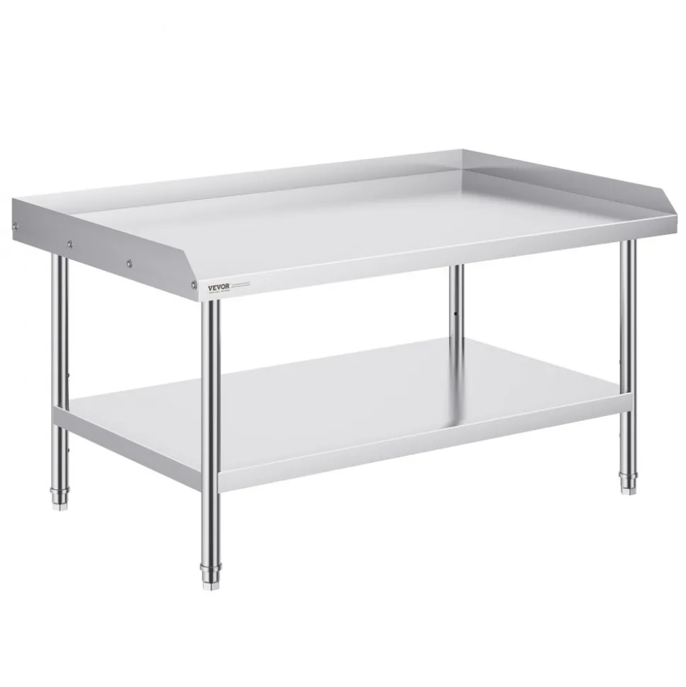 VEVOR Stainless Steel Work Table 30 x 36 x 38 Inch, with 4 Wheels, 3 Adjustable Height Levels, Heavy Duty Food Prep Worktable for Commercial Kitchen Restaurant, Silver