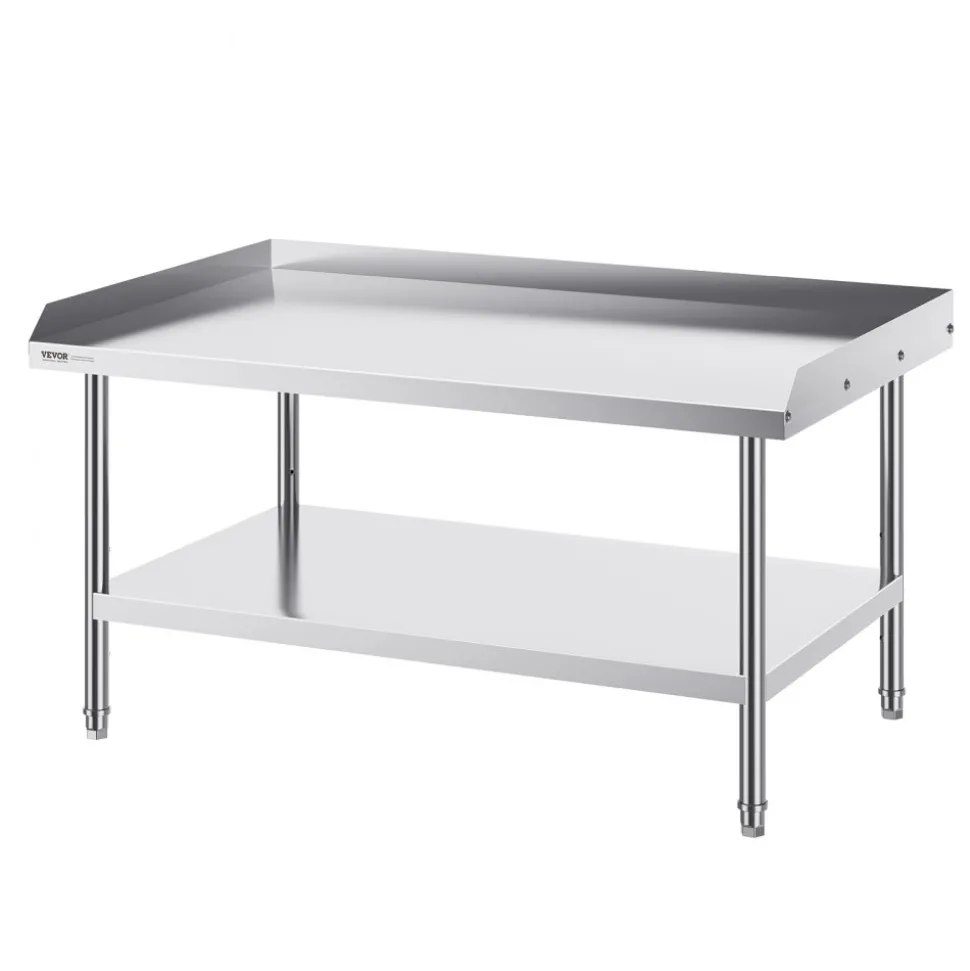 VEVOR Stainless Steel Work Table 30 x 36 x 38 Inch, with 4 Wheels, 3 Adjustable Height Levels, Heavy Duty Food Prep Worktable for Commercial Kitchen Restaurant, Silver