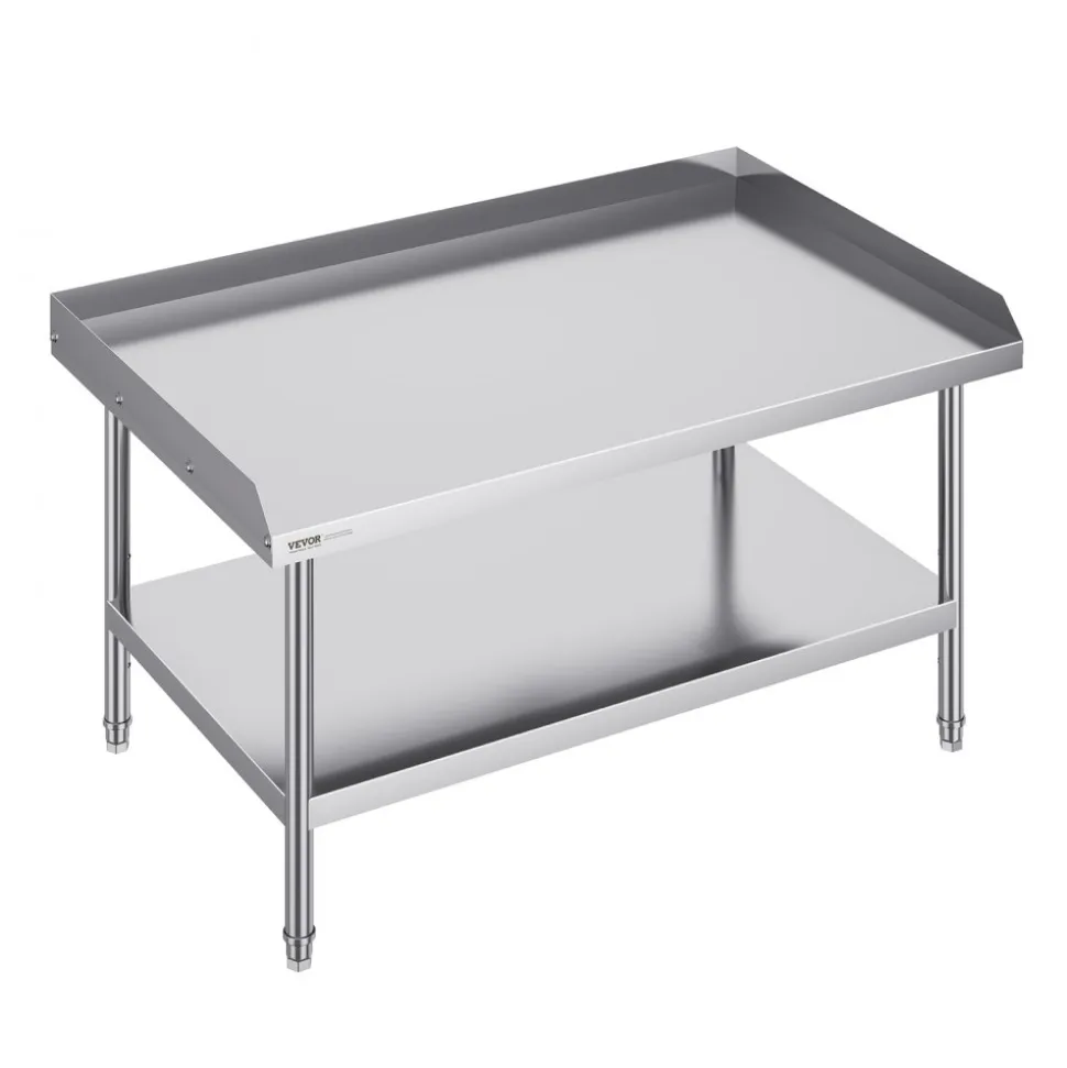 VEVOR Stainless Steel Work Table 30 x 36 x 38 Inch, with 4 Wheels, 3 Adjustable Height Levels, Heavy Duty Food Prep Worktable for Commercial Kitchen Restaurant, Silver