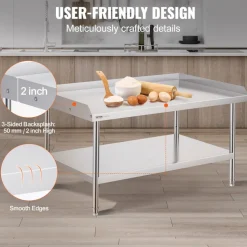 VEVOR Stainless Steel Work Table 30 x 36 x 38 Inch, with 4 Wheels, 3 Adjustable Height Levels, Heavy Duty Food Prep Worktable for Commercial Kitchen Restaurant, Silver