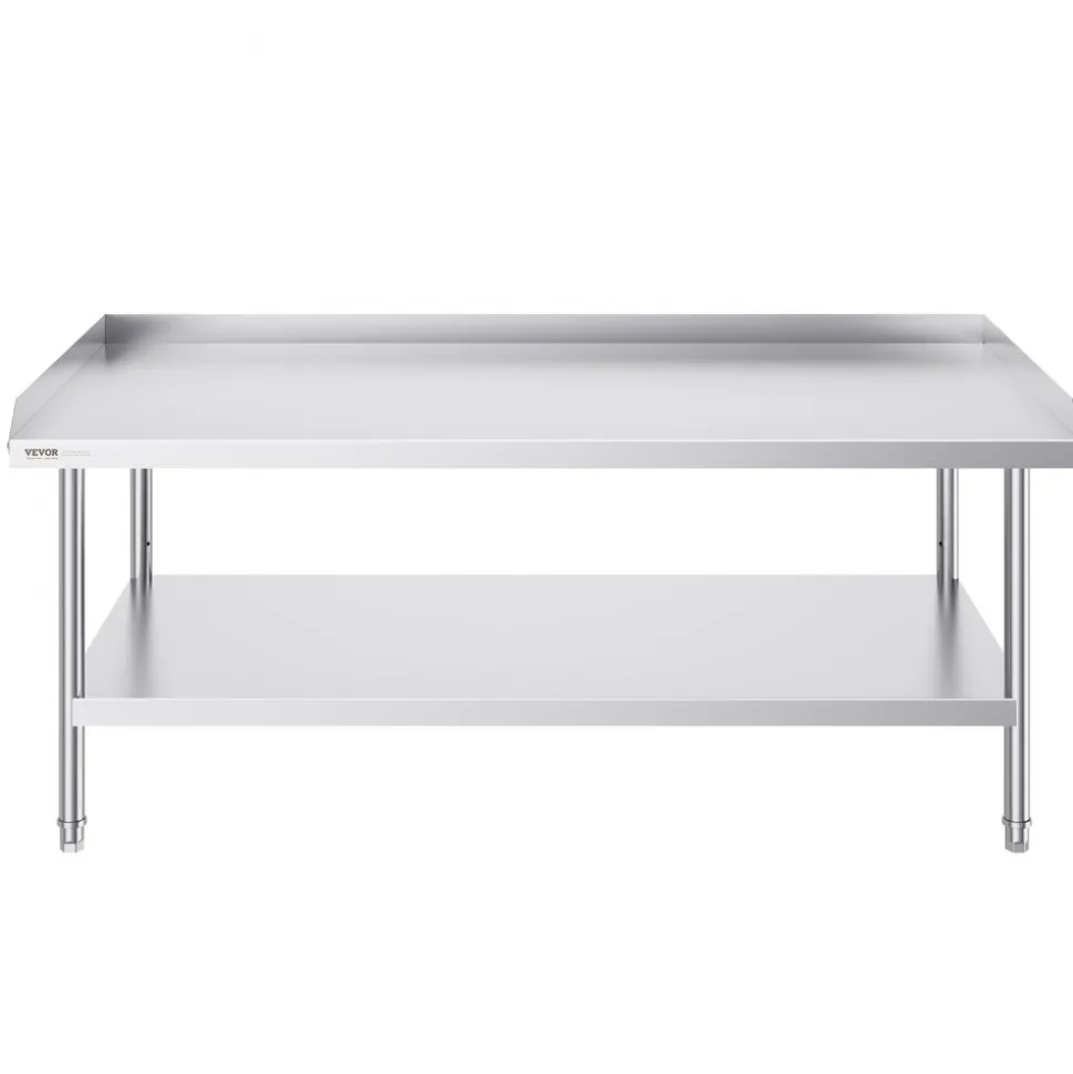 VEVOR Stainless Steel Work Table, 24 x 28 x 30 Inch Commercial Food Prep Worktable with 4 Wheels, Casters, 3-Sided Backsplash Heavy Duty Prep Worktable, Metal Work Table for Restaurant Home Hotel