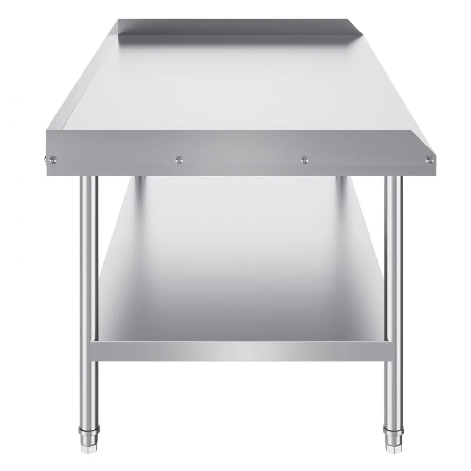 VEVOR Stainless Steel Work Table, 24 x 28 x 30 Inch Commercial Food Prep Worktable with 4 Wheels, Casters, 3-Sided Backsplash Heavy Duty Prep Worktable, Metal Work Table for Restaurant Home Hotel