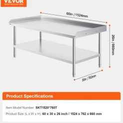 VEVOR Stainless Steel Work Table, 24 x 28 x 30 Inch Commercial Food Prep Worktable with 4 Wheels, Casters, 3-Sided Backsplash Heavy Duty Prep Worktable, Metal Work Table for Restaurant Home Hotel