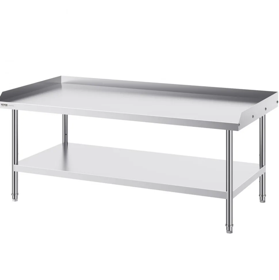 VEVOR Stainless Steel Work Table, 24 x 28 x 30 Inch Commercial Food Prep Worktable with 4 Wheels, Casters, 3-Sided Backsplash Heavy Duty Prep Worktable, Metal Work Table for Restaurant Home Hotel