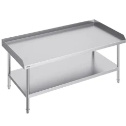 VEVOR Stainless Steel Work Table, 24 x 28 x 30 Inch Commercial Food Prep Worktable with 4 Wheels, Casters, 3-Sided Backsplash Heavy Duty Prep Worktable, Metal Work Table for Restaurant Home Hotel