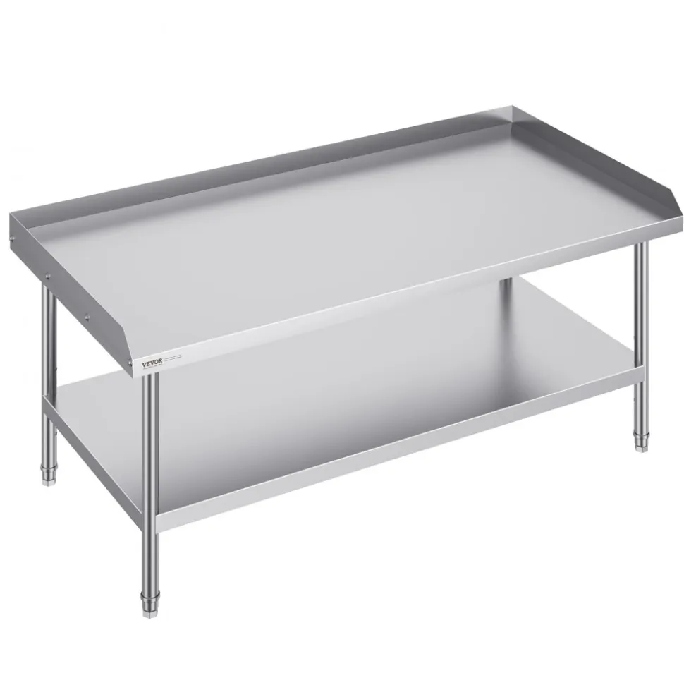 VEVOR Stainless Steel Work Table, 24 x 28 x 30 Inch Commercial Food Prep Worktable with 4 Wheels, Casters, 3-Sided Backsplash Heavy Duty Prep Worktable, Metal Work Table for Restaurant Home Hotel