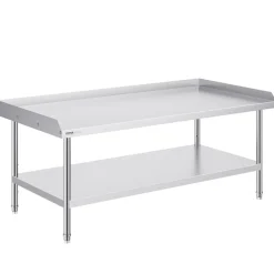 VEVOR Stainless Steel Work Table, 24 x 28 x 30 Inch Commercial Food Prep Worktable with 4 Wheels, Casters, 3-Sided Backsplash Heavy Duty Prep Worktable, Metal Work Table for Restaurant Home Hotel