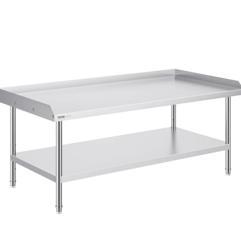 VEVOR Stainless Steel Work Table, 24 x 28 x 30 Inch Commercial Food Prep Worktable with 4 Wheels, Casters, 3-Sided Backsplash Heavy Duty Prep Worktable, Metal Work Table for Restaurant Home Hotel