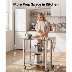 VEVOR Stainless Steel Work Table, 24x36 Inch Food Prep Table with 2 Shelves and Wheels, Commercial Kitchen Workstation, Metal Heavy Duty Utility Worktable, for Restaurant Home Hotel Garage Outdoor