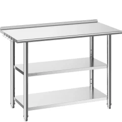 VEVOR Stainless Steel Work Table, 24 x 24 x 26 Inch Commercial Food Prep Worktable, 3-Sided Backsplash Heavy Duty Prep Worktable, Metal Work Table with Adjustable Height for Restaurant Home Hotel