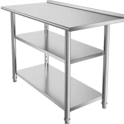 VEVOR Stainless Steel Work Table, 24 x 24 x 26 Inch Commercial Food Prep Worktable, 3-Sided Backsplash Heavy Duty Prep Worktable, Metal Work Table with Adjustable Height for Restaurant Home Hotel