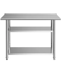 VEVOR Stainless Steel Work Table, 24 x 24 x 26 Inch Commercial Food Prep Worktable, 3-Sided Backsplash Heavy Duty Prep Worktable, Metal Work Table with Adjustable Height for Restaurant Home Hotel