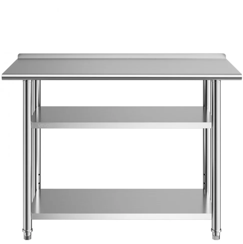 VEVOR Stainless Steel Work Table, 24 x 24 x 26 Inch Commercial Food Prep Worktable, 3-Sided Backsplash Heavy Duty Prep Worktable, Metal Work Table with Adjustable Height for Restaurant Home Hotel
