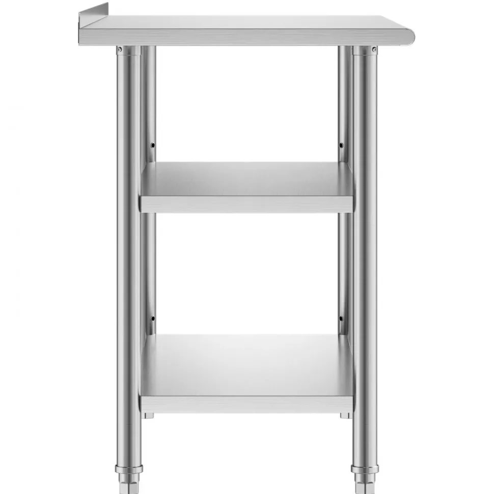 VEVOR Stainless Steel Work Table, 24 x 24 x 26 Inch Commercial Food Prep Worktable, 3-Sided Backsplash Heavy Duty Prep Worktable, Metal Work Table with Adjustable Height for Restaurant Home Hotel