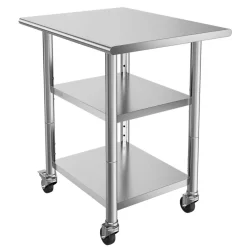 VEVOR Stainless Steel Work Table, 24x30 Inch Food Prep Table with 2 Shelves and Wheels, Commercial Kitchen Workstation, Metal Heavy Duty Utility Worktable, for Restaurant Home Hotel Garage Outdoor