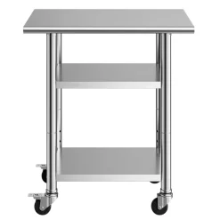 VEVOR Stainless Steel Work Table, 24x30 Inch Food Prep Table with 2 Shelves and Wheels, Commercial Kitchen Workstation, Metal Heavy Duty Utility Worktable, for Restaurant Home Hotel Garage Outdoor